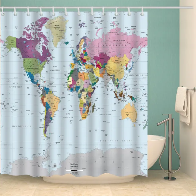 Shower curtain map of the world