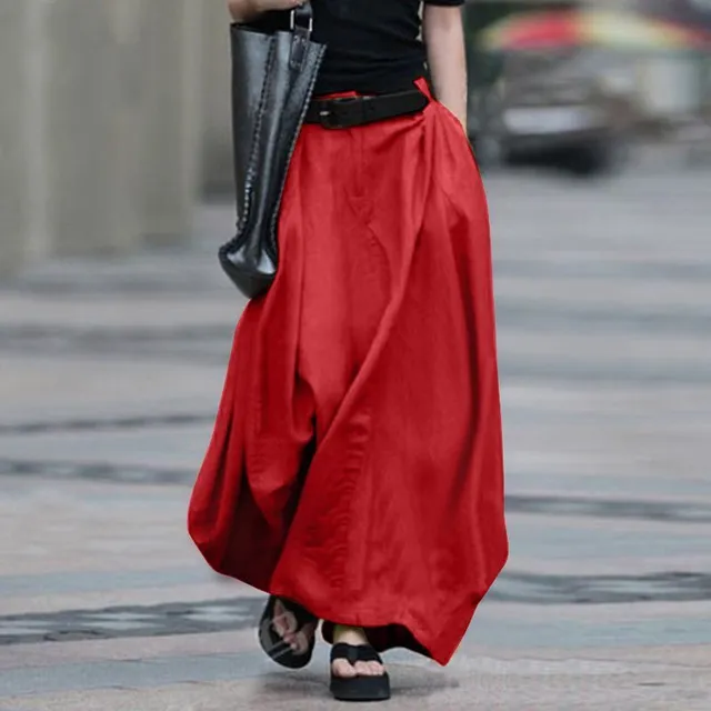 Slim and versatile A-line long skirt with high waist