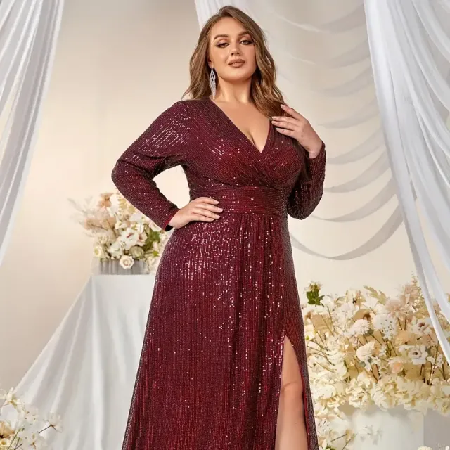 Dress for bridesmaids with sequins, maxi, sexy, big size