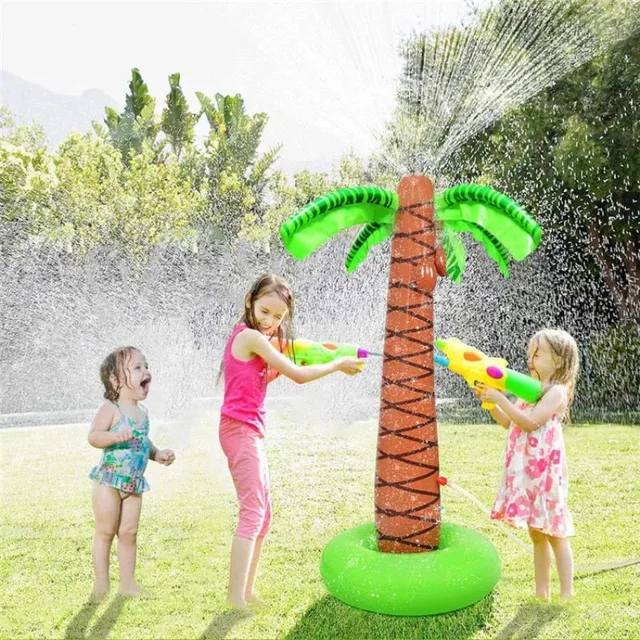 Inflatable water sprinkler in the shape of a palm tree