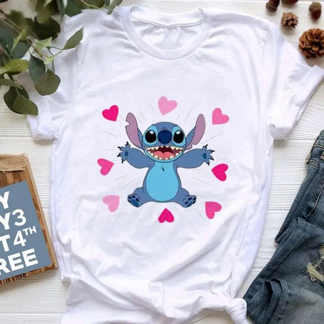 Damska koszulka z krótkim rękawem z uroczym nadrukiem Stitch