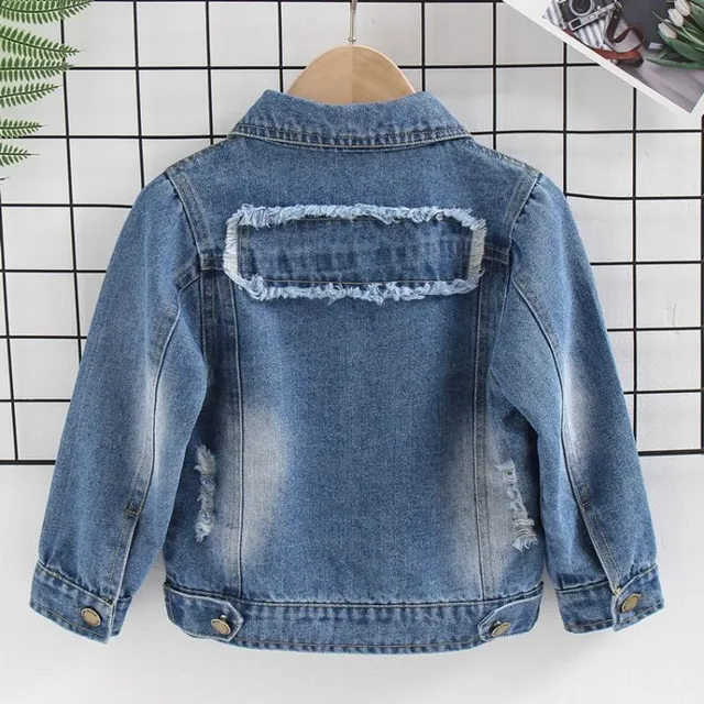 Fashionable children's jean jacket with ripped appearance