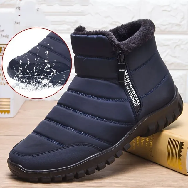 Snowshoes bărbați cu fermoar lateral, fleece cald, non-alunecare glezna cizme Plush, confortabil în aer liber cizme de drumeție cu căptușeală