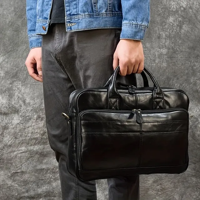 Sac à dos en cuir de vachette pour homme, sac d'affaires pour ordinateur portable, sac de travail à bandoulière