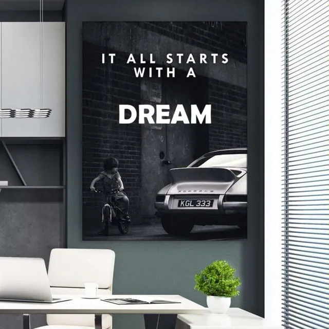 Decorative motivation black and white painting - It all begins with a dream