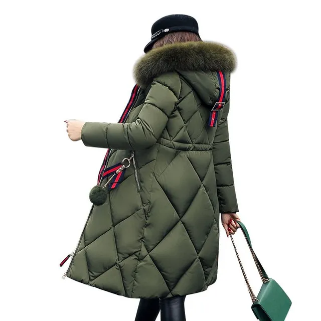 Women's long winter jacket with pattern and fur coat - 5 colours