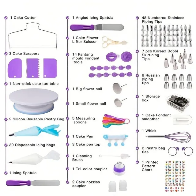 Set for decorating cakes, 137 pcs, with swivel stand for easy decorating