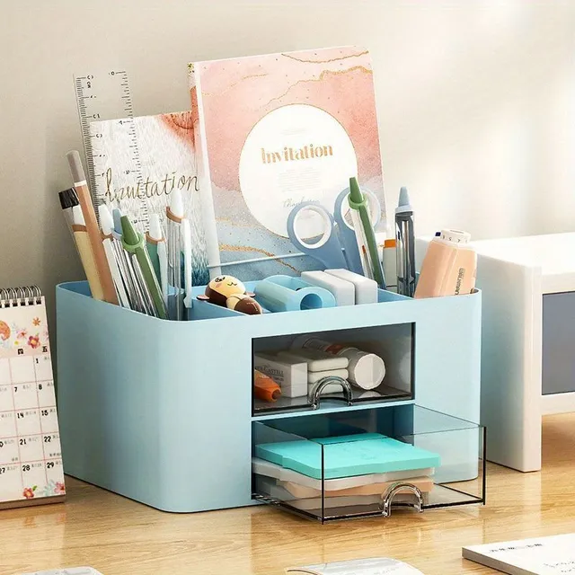 Work desk organizer with 2 drawers - multifunctional for pens, pencils and office supplies, practical gift