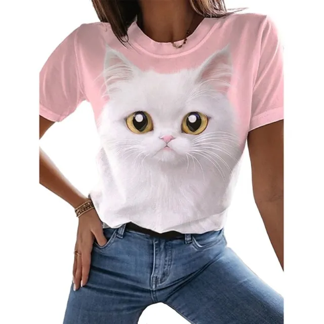 Luxury ladies short sleeve T-shirt made of highly comfortable material with Desmond cat print