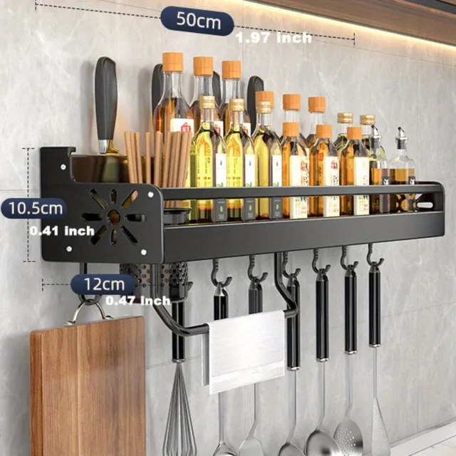 Practical wall rack for spices with hooks for your kitchen utensils and utensils