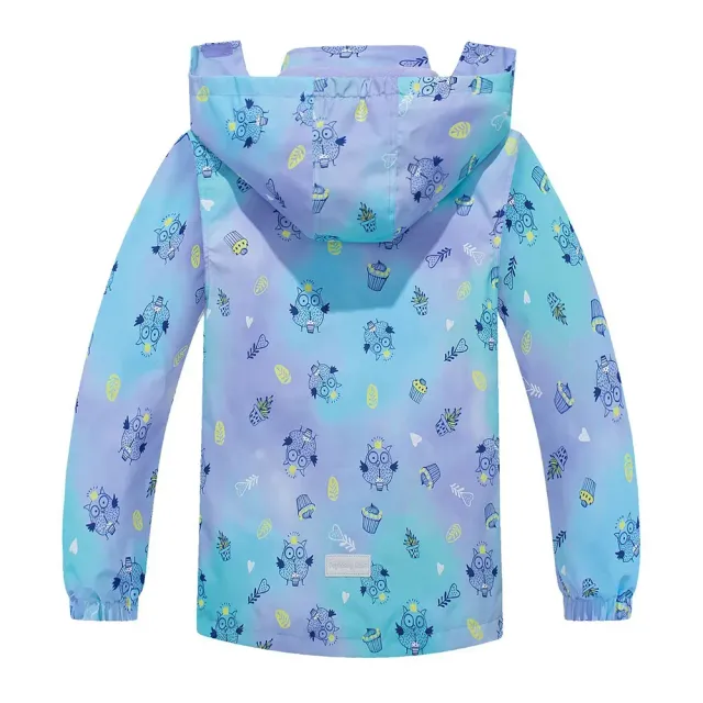 Girl rain jacket with hood and camouflage in rainbow colors - Waterproof and light baby jacket with removable hood and fleece lining