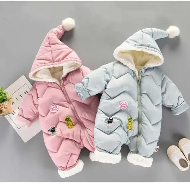 Dětský zimní zateplený bavlněný overal s kapucí pro novorozence