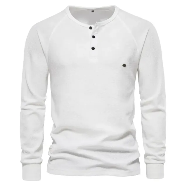 Strick Herren Henley Shirt mit langen Ärmeln - Grundlegendes atmungsaktives Herrenoberteil, neue einfarbige Shirts für den Herbst