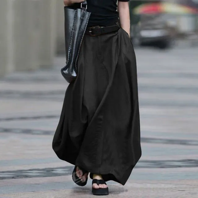 Slim and versatile A-line long skirt with high waist