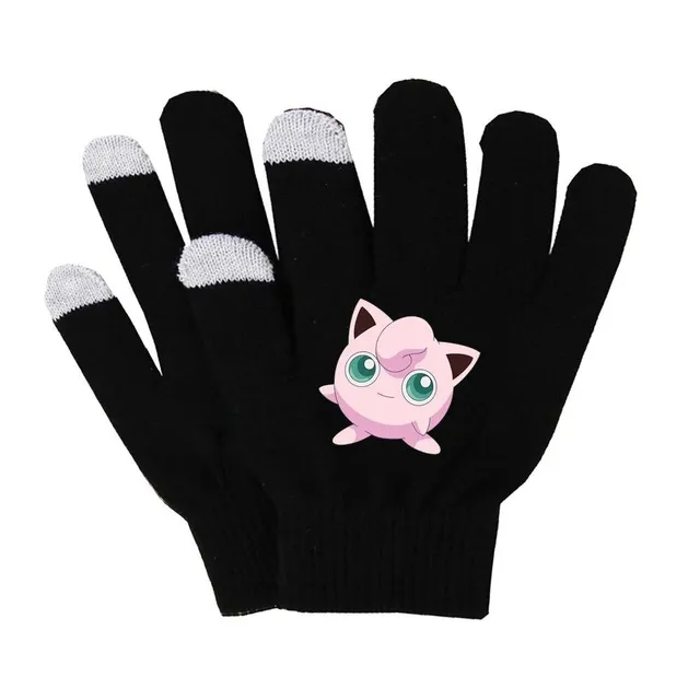 Gants en polaire unisexe noirs avec motif Pokémon