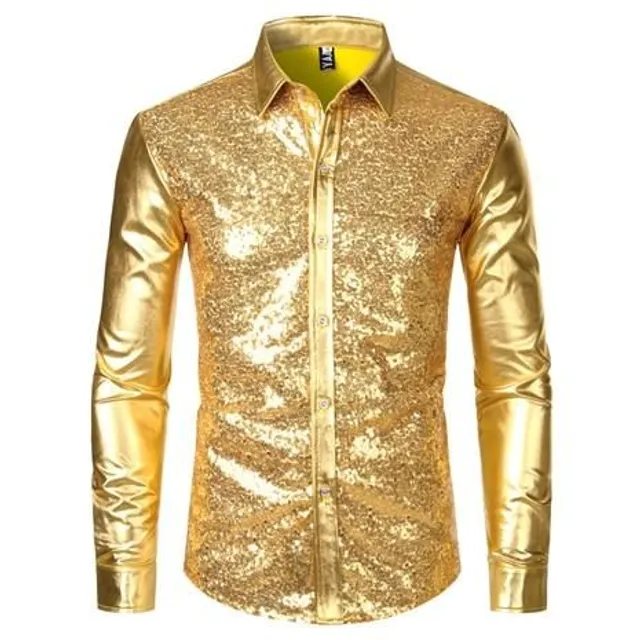 Men's stylish sequin long sleeve shirt