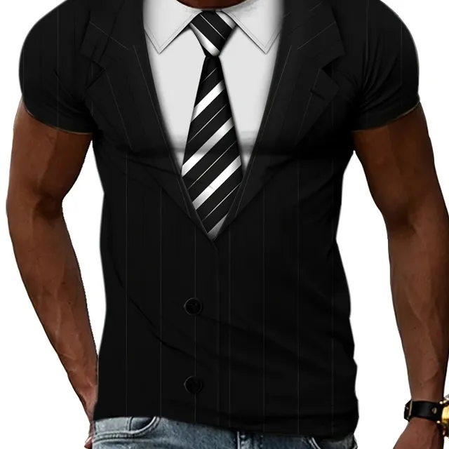 Pánske tričko s kravatou, pohodlné a flexibilné s okrúhlym výstrihom, oblečenie pre mužov pre letné a vonkajšie aktivity