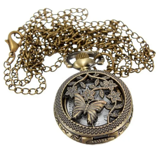 Vintage watch on chain with butterfly motif