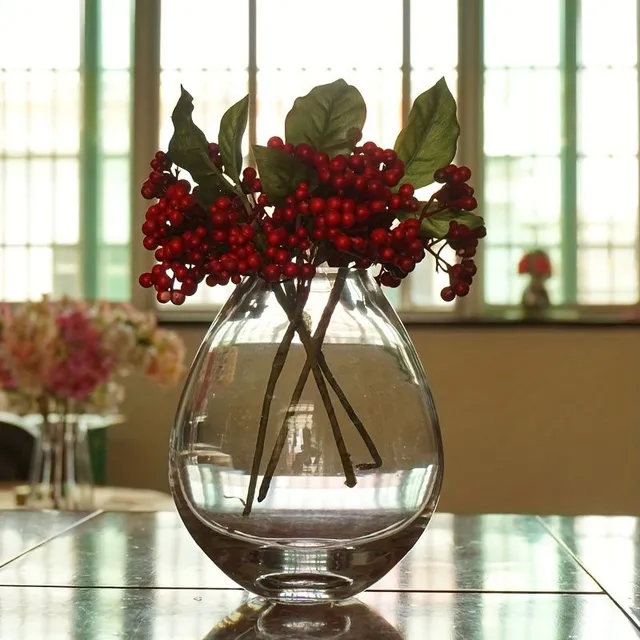 1ks Zahuštěná Oválná Špičková Skleněná Váza, Květina Zelená Rostlina Skleněný Květináč, Domácí Dekorace Řemeslný Ornament, Estetická Výzdoba Pokoje