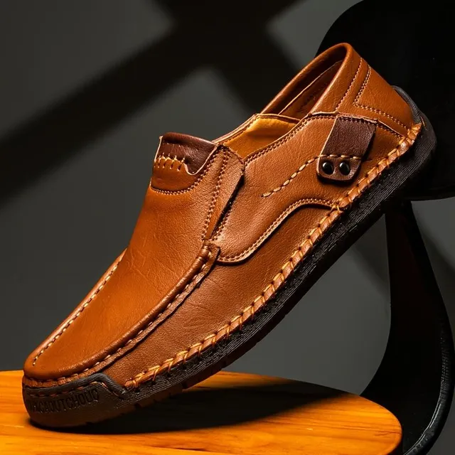 Mocassins pour homme en cuir perforé en grande taille - respirants, résistants à l'usure, à enfiler