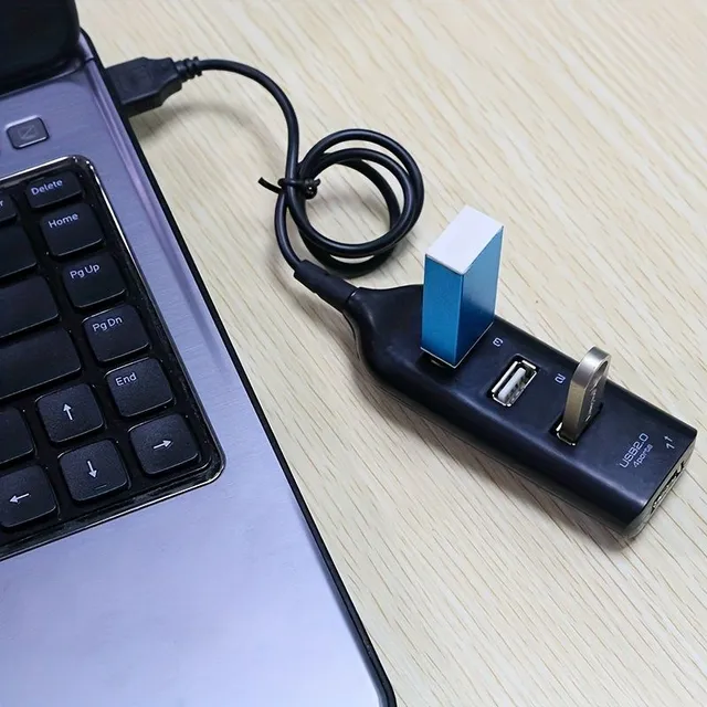 Compact USB 4 USB 2.0 port hub with Mini USB cable for easy multipop connection