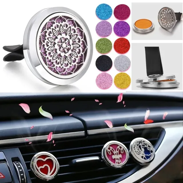 Aromatherapeutic diffuser fragrance into a car made of stainless steel and alloy shaped flower