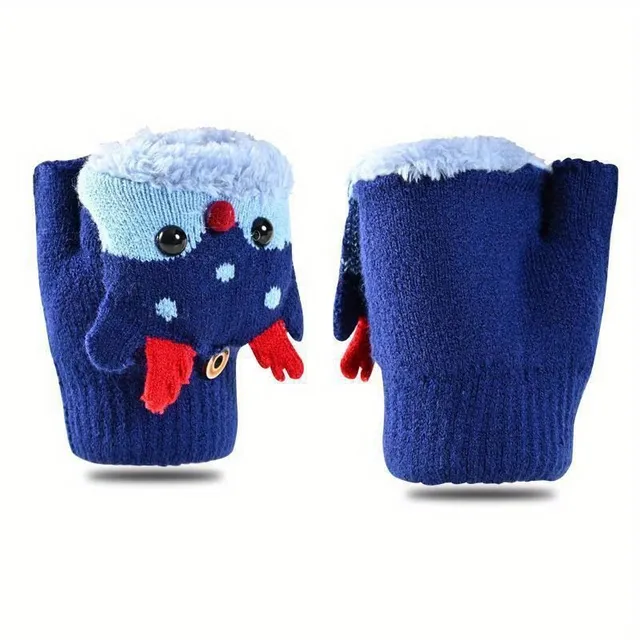 Universal fleece gloves with thimble and cheerful pattern for children and adults