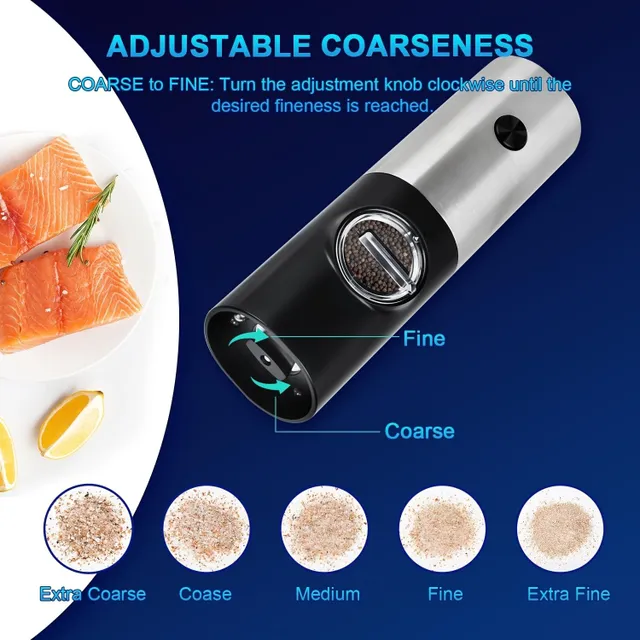 Set of electric salt and pepper grinders - Elegant stainless steel design, automatic grinding, easy to control, ideal for kitchen