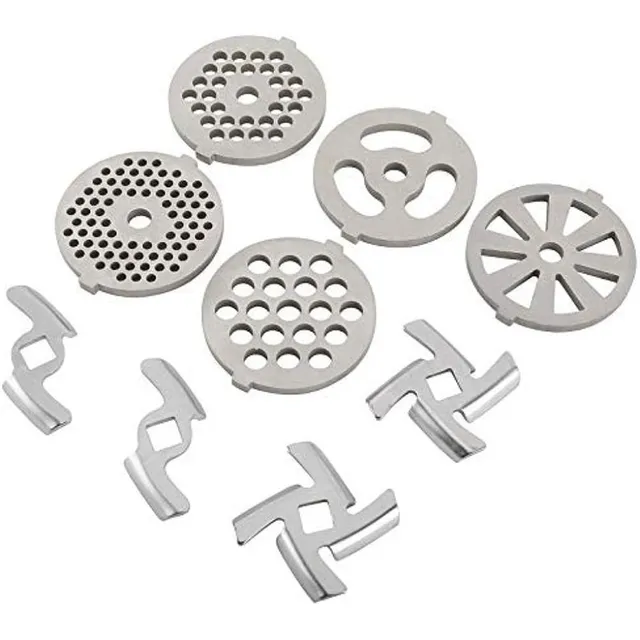 Spare stainless steel meat grinder inserts 9 pcs, suitable for kitchen robot and meat grinder size 5, kitchen utensils