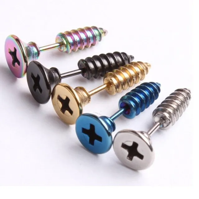 Men's earrings in the shape of a screw - 10 colours