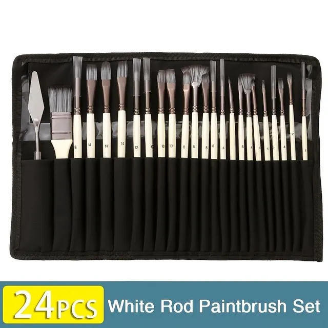 Set de pensule Pro Series - Pensule sintetice premium pentru acrilic, ulei, acuarelă și tempera (24 buc + cuțit)