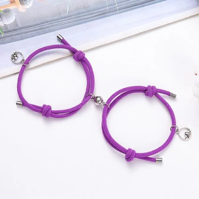 Magnesowa bransoletka sznurowa dla par 2 szt. purple