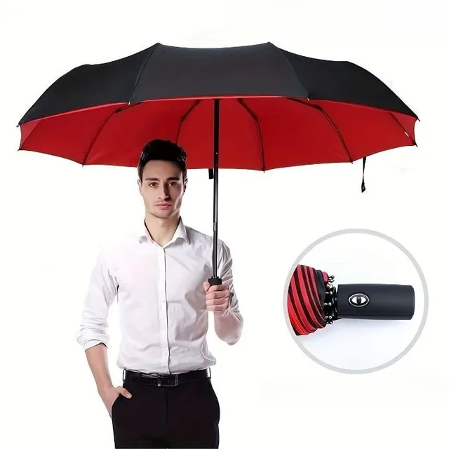 Automatic large men's umbrella with windproof vinyl cover, reinforced and reinforced