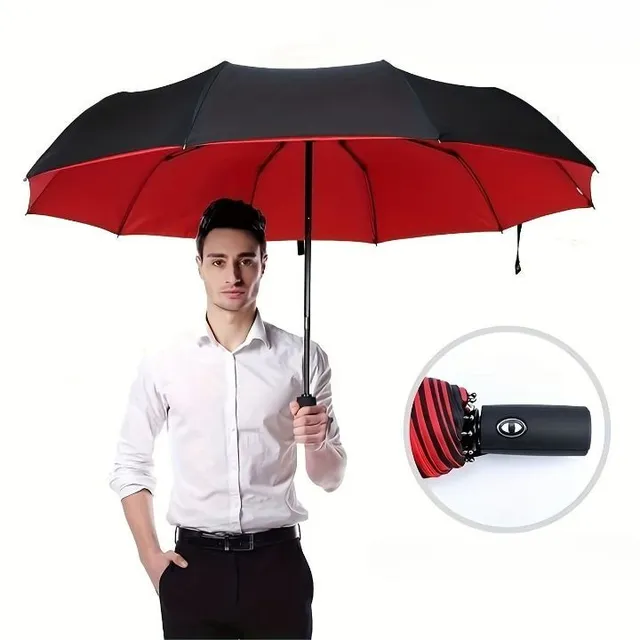 Umbrelă automată mare pentru bărbați cu acoperire din vinil rezistent la vânt, consolidată și întărită