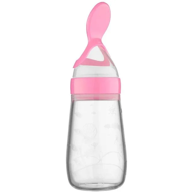 Comfortable comfortable stylish silicone bottle with built-in spoon for simple feeding