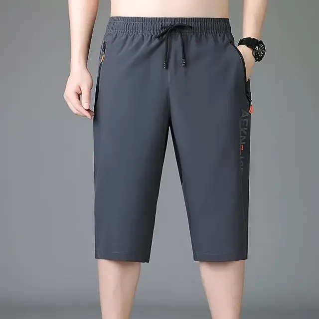 Pantaloni scurți casual pentru bărbați, cu croială dreaptă și buzunare cu fermoar, potriviți pentru bărbații activi