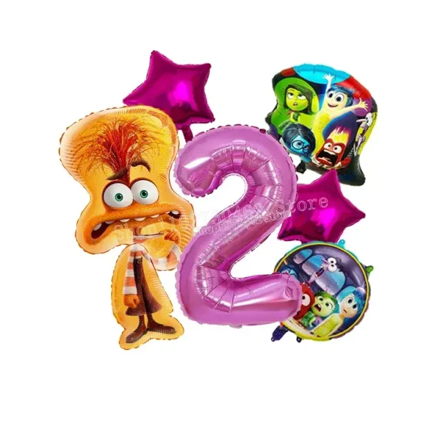 Ensemble de ballons d'anniversaire en aluminium avec numéro - personnages du film Vice-Versa 2