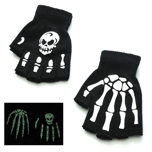 Unisex Fingerless Gloves with Phosphoric Printing Skull