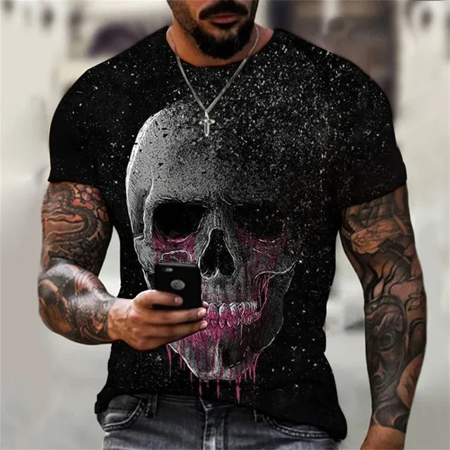 Men's stylish short sleeve shirt with skull print