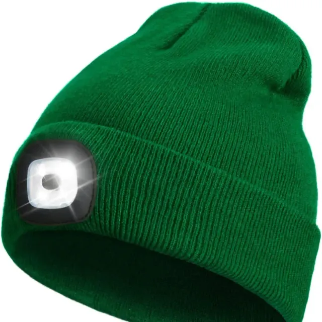 Unisex LED knit cap with USB charging light, head torch, winter knit cap with night light