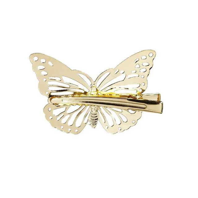 Gold hair clips with butterflies - 6 pcs