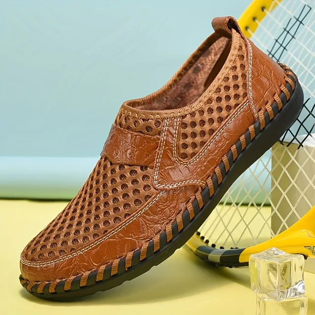 Pánske voľnočasové mokasíny vyrobené zo sieťoviny, priedušné protišmykové topánky do exteriéru