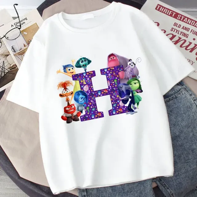 Stylish children's T-shirt printed with letters and characters from the fairy tale Inside Out 2 - Inside Out 2