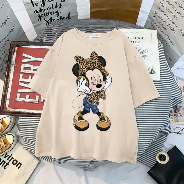 Tricou pentru femei cu mâneci scurte și imprimeu drăguț Minnie