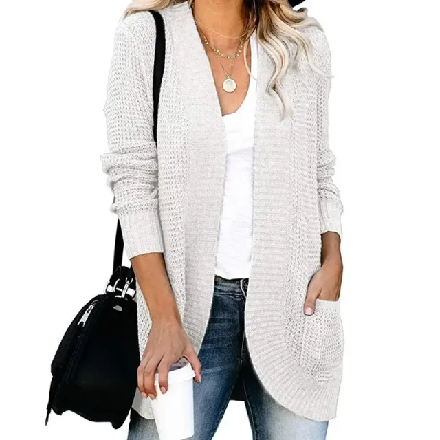 Autumn/Winter Cardigan for women with bent front, pockets, knitted and monochrome