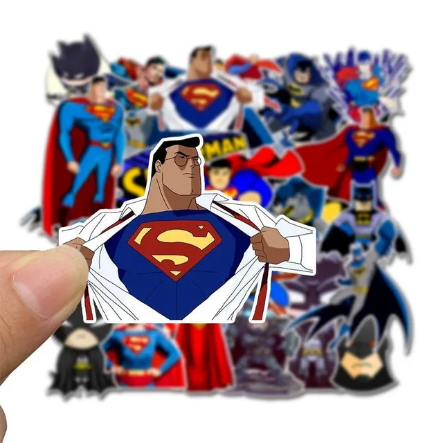 Set of 50 stickers with Batman and Superman theme