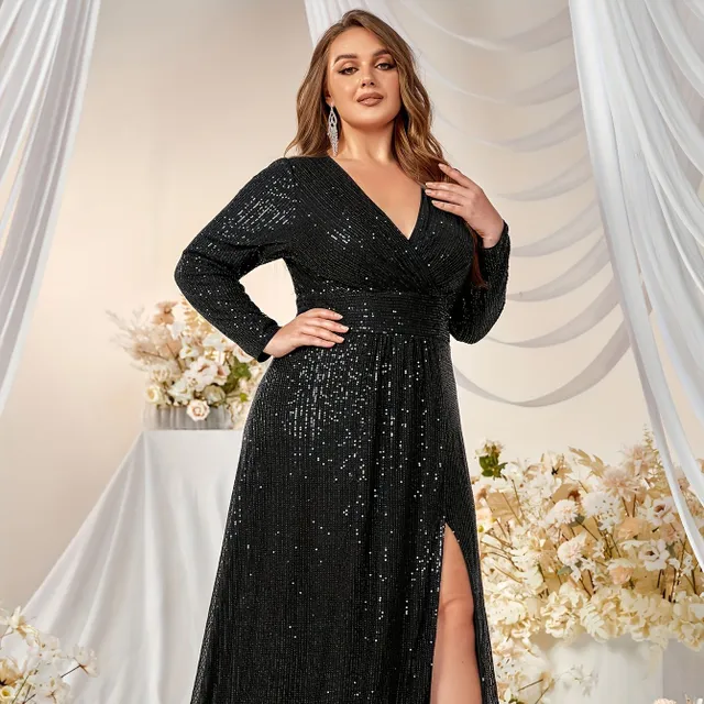 Dress for bridesmaids with sequins, maxi, sexy, big size