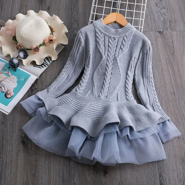 Girl winter dress knitted pattern with long sleeve