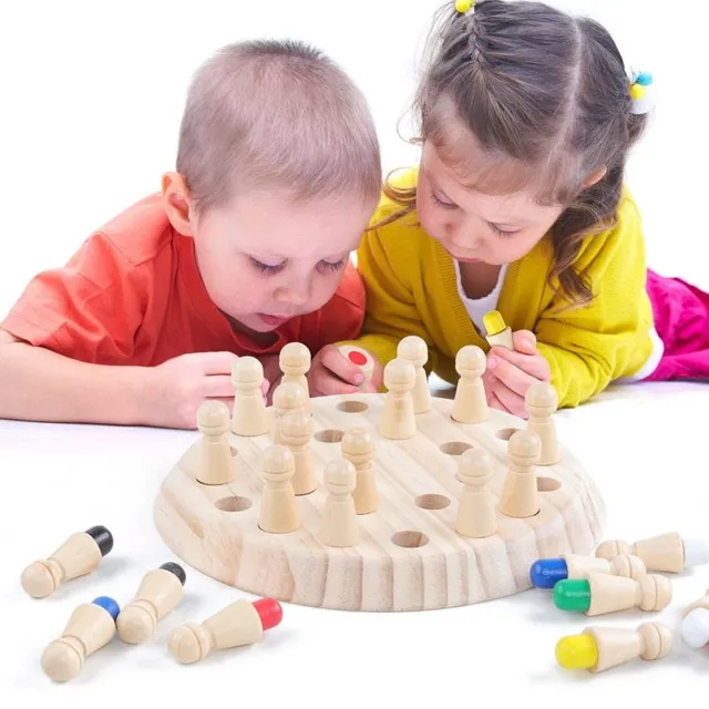 Plateau de jeu en bois avec échecs pour enfants (Multicolore)