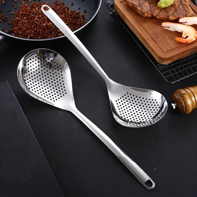 Stainless steel sieve and colander with perforated spoon